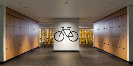 A secure bike racks and lockers room at Festival Tower