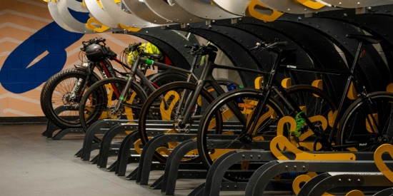 A secure bike racks and lockers room at Festival Tower